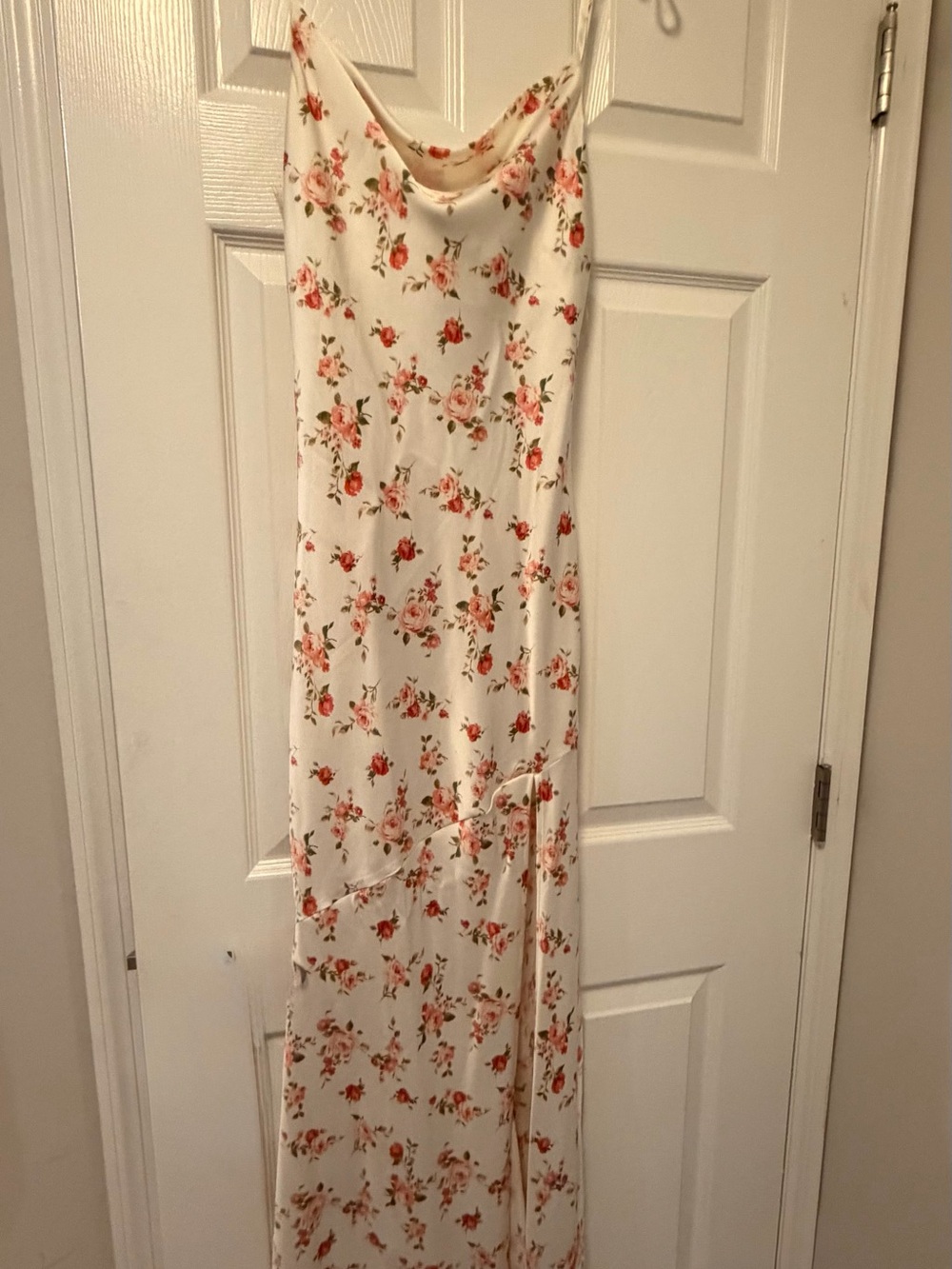 Forever 21 White Floral Slip Maxi Dress with Pink Rose Print